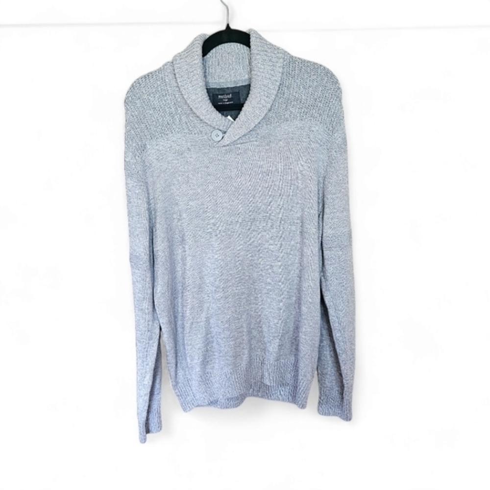 Method Knit‎ Sweater Men's Large Long Sleeve Grey Shawl Cowel Neck Dress Sweater